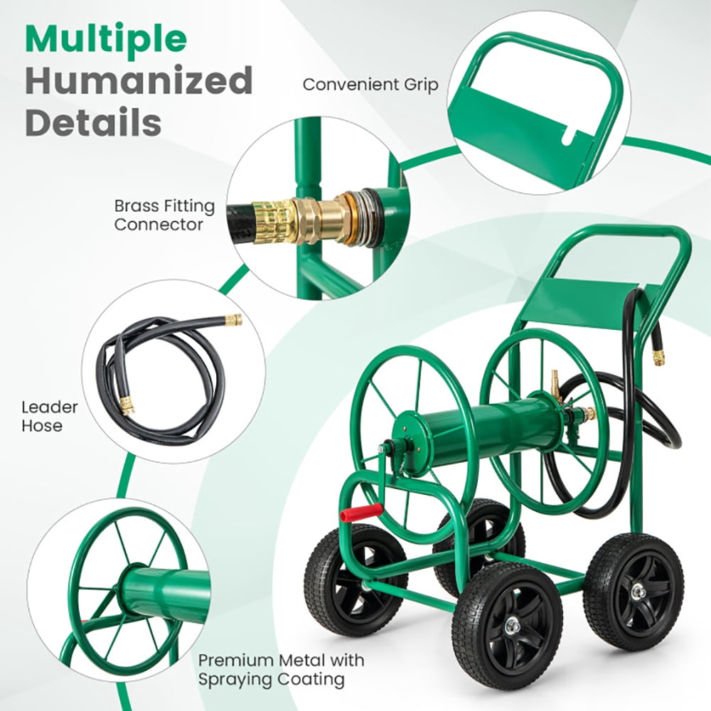 Resenkos Outdoor Patio Garden Truck, Cart, Garden Water Hose Reel Cart with 4 Wheels and Non-slip Grip-Green