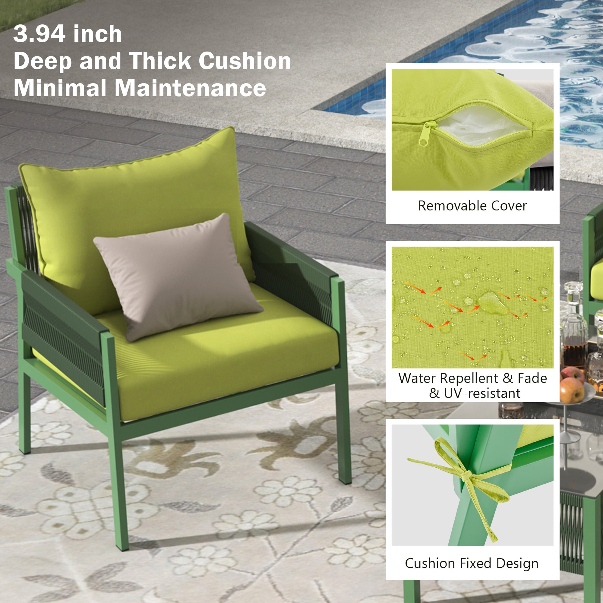 Aimee Lii 4-Pieces Patio Furniture Set, Patio Conversation Set with Tempered Glass Table and Thick Cushion, Outdoor Furniture for Backyard Porch Balcony (Fluorescent Yellow & Green) Aimee Lii 4-Pieces Patio Furniture Set, Patio Conversation Set with Tempered Glass Table and Thick Cushion, Outdoor Furniture for Backyard Porch Balcony (Fluorescent Yellow & Green)
