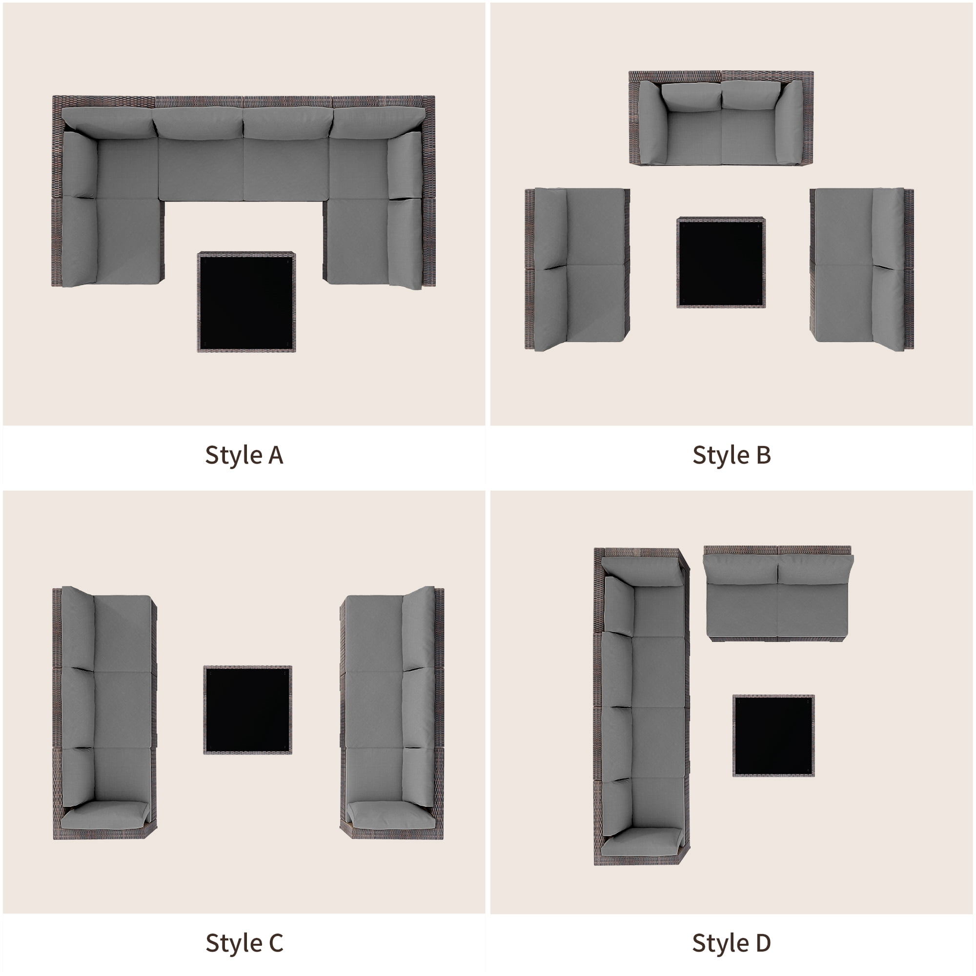 All-Weather 7 Piece Patio Furniture Set, Rattan Wicker Outdoor Conversation Sectional Sofa Set with Glass Table, Gray
