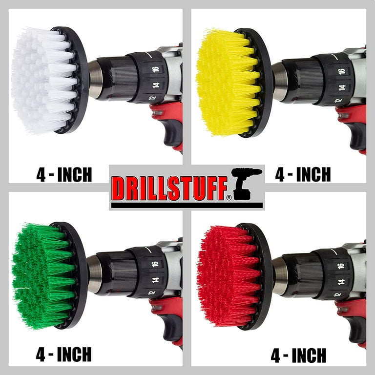 Drill Scrub Brush Attachment - 4 Pc Medium Bristle Power Drill Brush Set  with Angled Corner Brush, Bullet Power Scrubber, 2 Flat Drill Brushes -  Bathroom Cleaning, Tile, Kitchen, Pots & Pans