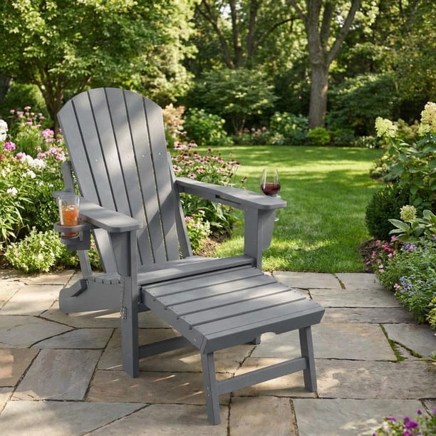 Yeshouse Sillas Adirondack plegables, mecedora de exterior de HDPE resistente a la intemperie con otomana retráctil, asientos Adirondack para patio, terraza o espacios al aire libre