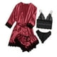 thumbnail image 1 of Conjunto De Pijama Camisola Con Ribete De Encaje Floral, Ropa De Dormir De Satén De 4 Piezas Con Bata, Pijama De Noche De Boda Para Mujer, 1 of 7