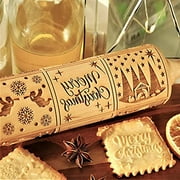 Nativity Rolling Pin Christmas Pattern Embossed Wooden 3D Springerle Pin Engraved Embossing with 9 Different for Baking