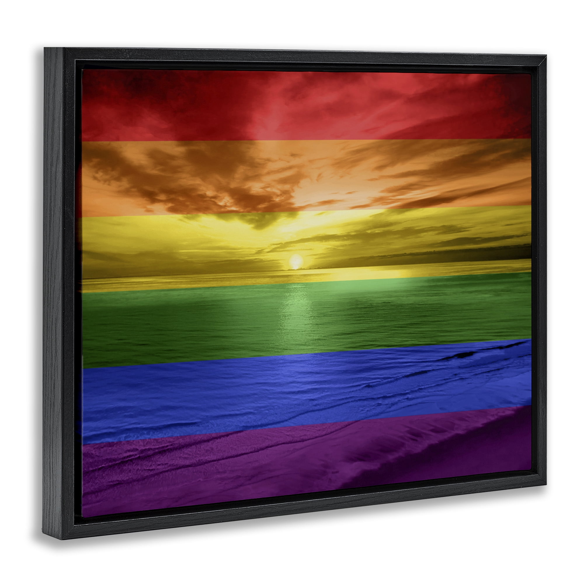 Stupell Industries Rainbow Sunset Beach Coastal Painting Black Floater Framed Art Print Wall Art, 21 x 17
