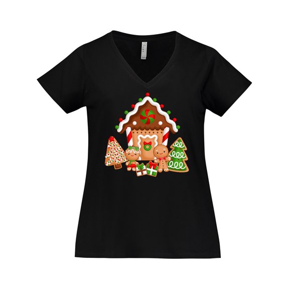 Inktastic Gingerbread House Christmas Women's Plus Size V-Neck T-Shirt