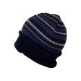thumbnail image 5 of Reversible Warm Winter Knit Striped Skull Cap Cuff Slouchy Beanie Fleece Lining, Navy, 5 of 5