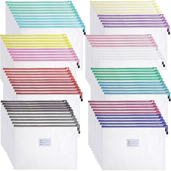 80 Pcs A3 Size Mesh Zipper Pouch Plastic File Zipper Bags with Label Pocket 16.9x12.4 in Waterproof Receipt Organizer for Document Travel Home Office School Storage Supplies (Vivid Colors)