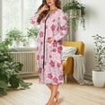 thumbnail image 2 of FKELYI Pink Cherry Flower Print Women Zipper House Robes Nightgowns with 2 Pockets Zip-up Front Sleepwear Dress Comfy Bathrobe Loungewear for Fall Winter Indoor Outdoor, 2XL, 2 of 6