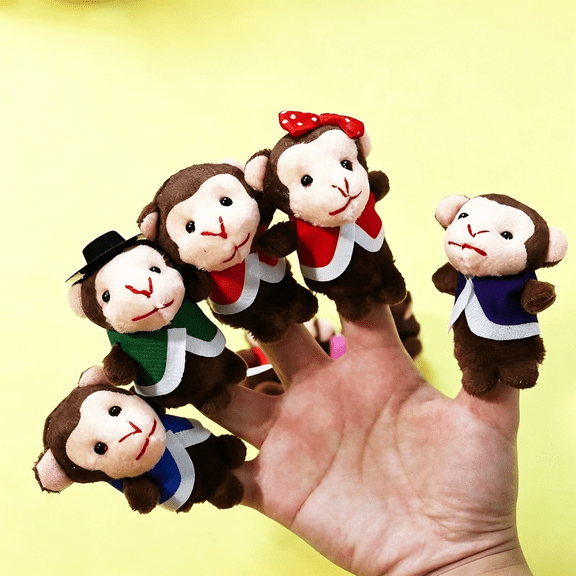 BESTSKY 5 Little Monkeys Finger Puppets for Kids,7 Pack Plush Finger Puppets Toy,Storytelling Theater Role Play,Bedtime Story for Toddlers