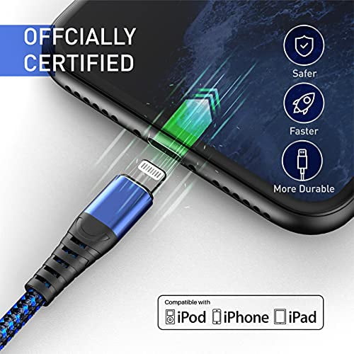 4 Pack iPhone Charger 10ft Long Lightning Cable Nylon Braided 10 Foot Cord Fast Charging Cords for iPhone 12 Pro Max/iPhone 12/11Pro Max/12 Pro/11/XS/XR/X/8/iPad,AirPods/Blue Apple MFi Certified 