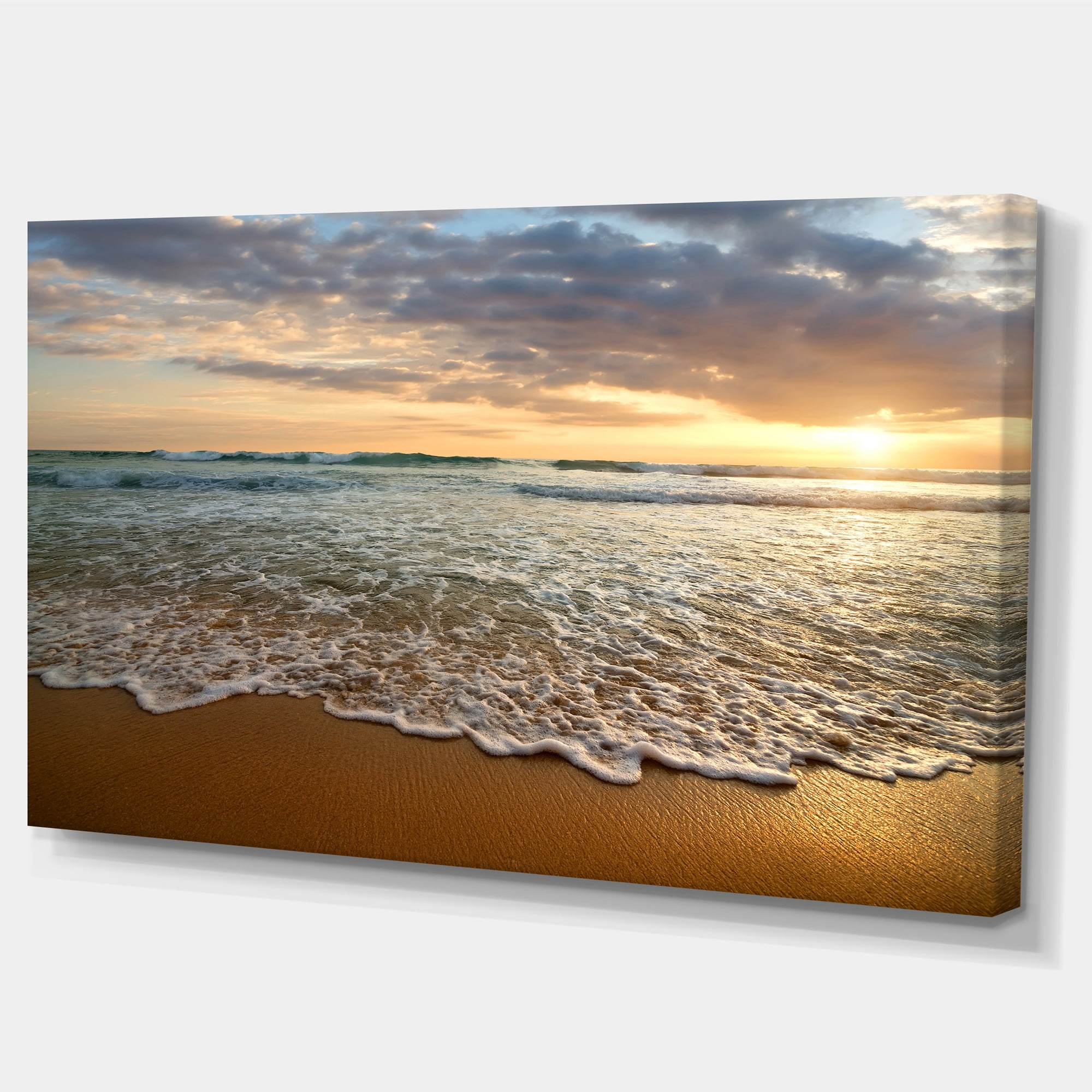 Designart 'Bright Cloudy Sunset in Calm Ocean ' Seashore Canvas Art Print