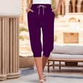 thumbnail image 2 of Women's High Waist Drawstring Joggers Capris, Purple, Size S, 2 of 6