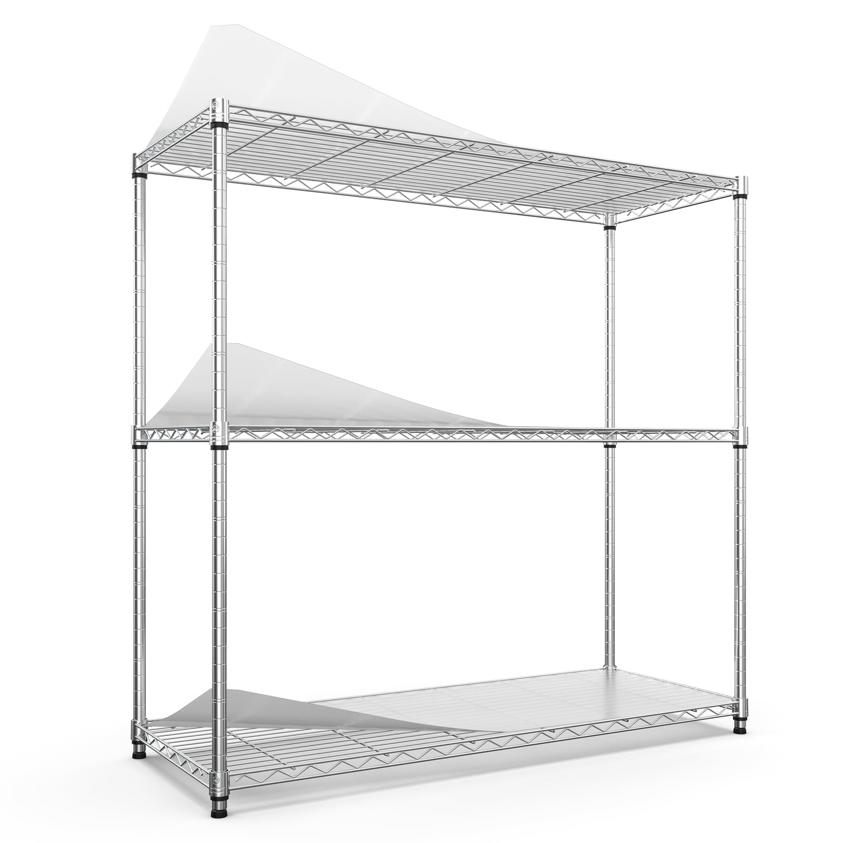 Pouseayar 3 Tier NSF Metal Shelf Wire Shelving Unit, 1050lbs Capacity Heavy Duty Adjustable Storage Rack with Shelf Liners 48" H X 48" L X 18" D