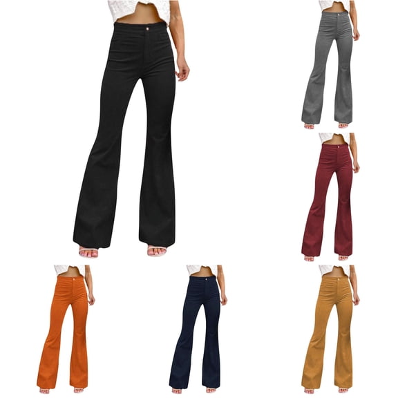 XIAONU Women's Solid Flare Pants High Waist Slim Fit Pants
