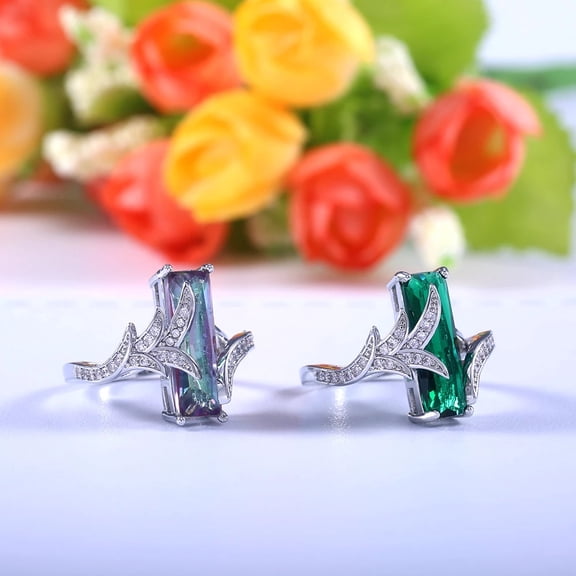 Luxury Square Shape Shiny Rainbow Stone Ring Prong Setting Fashion Cocktail Rings for Women Jewelry