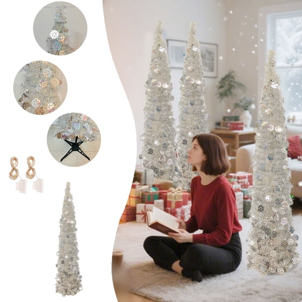 CaiYueKe Foldable Sparkling Christmas Tree with LED Lights, Sequin Decorations for Home Party Wedding, Reusable Holiday Festival Atmosphere Decoration