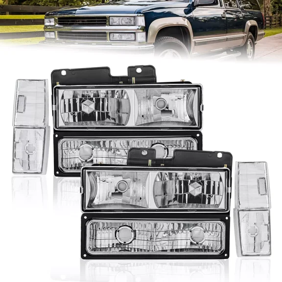 MOSTPLUS Pair Headlights for 1988-1993 Chevy C10 C/K 1500 2500 with Bumper Corner Lights