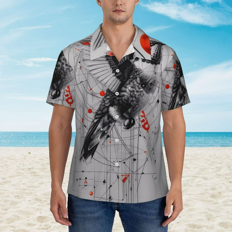 Lsque Abstract Geometric Hummingbird pattern Hawaiian Shirt for