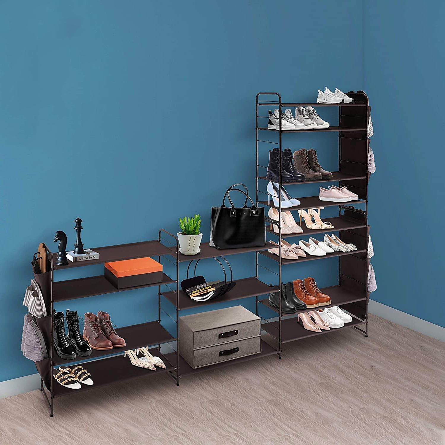 Oumilen 5-Tier Stackable Shoe Rack, Metal and Fabric, Bronze