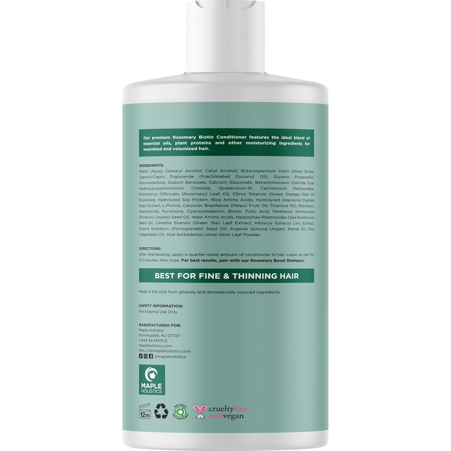 Biotin Rosemary Conditioner for Hair Growth - Vegan Sulfate Free Rosemary Biotin Conditioner for Hair Growth with Moisturizing & Volumizing Rosemary Essential Oil for Fine Weak & Dull Hair (16 Fl Oz)