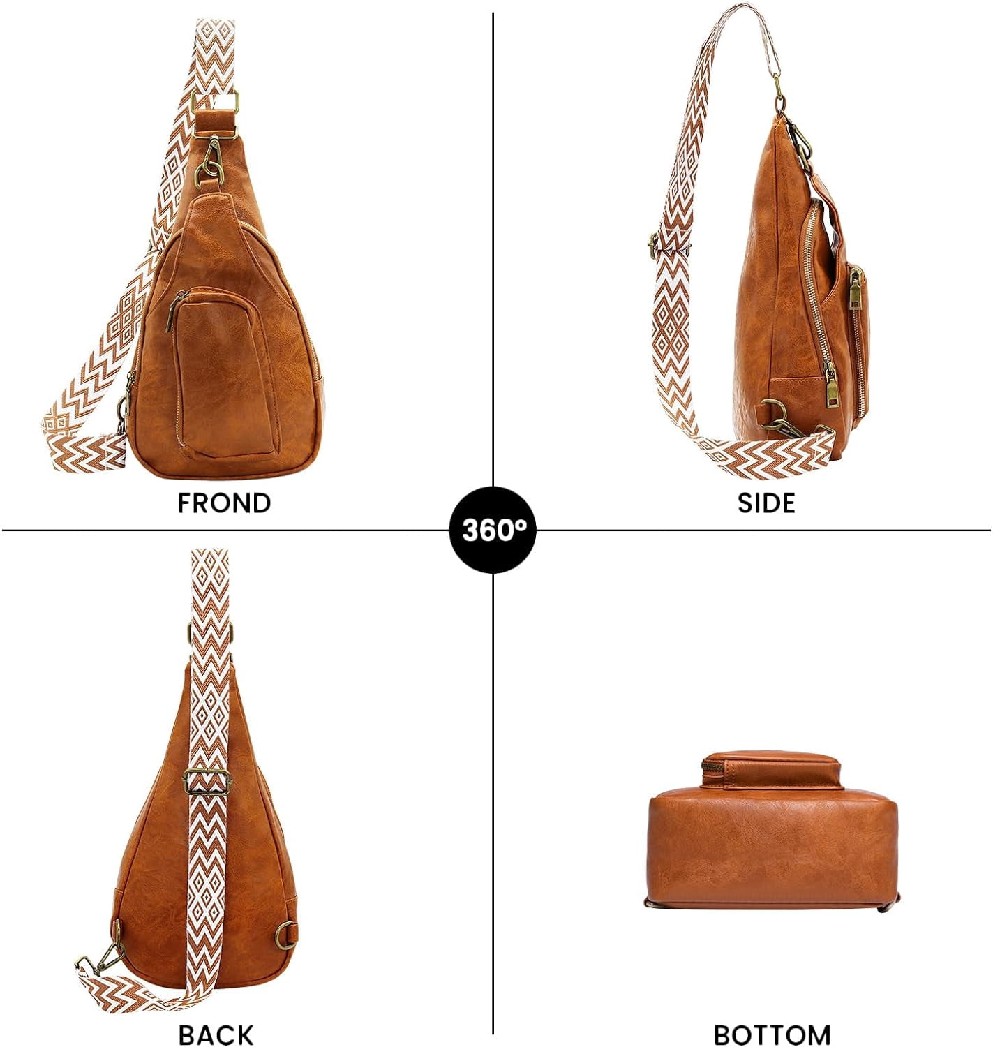Sling Bag for Women Crossbody, PU Leather Small Sling bags Sling Chest Shoulder Backpack for Traveling Hiking