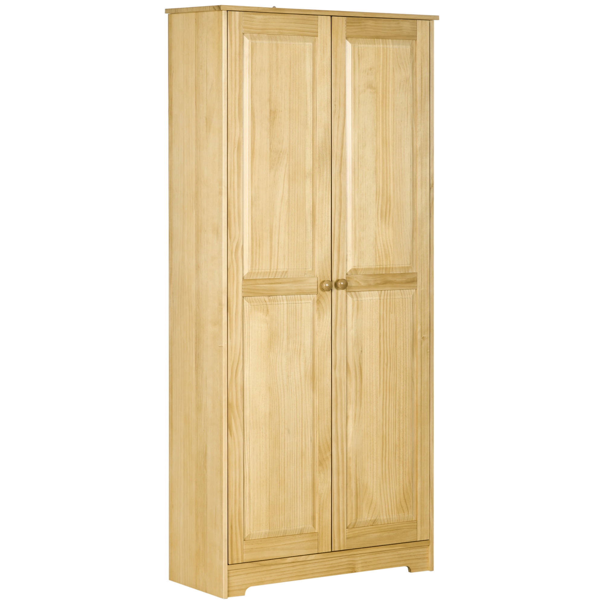 HOMCOM 67" Pinewood Kitchen Pantry Storage Cabinet, Freestanding Cabinets with Doors and Shelf Adjustability, Soft-Close Mechanism, Light Brown