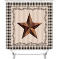 thumbnail image 2 of 4PCS/Set Vintage Brown Western Texas Star Shower Curtain, Primitive Star Red Beige Buffalo Plaid Rustic Country Farmhouse Bathroom Decor, Non-slip Bath Rugs Toilet Mats, Berry Garland, 2 of 7
