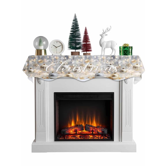 Christmas Balls Mantel Scarf Fireplace Decorations for Living Room, Sliver Golden Xmas Decoration Snowflake Fireplace Mantel Scarf Cover Runner for Halloween/Thanksgiving/Christmas Decor 70"x17"