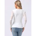 thumbnail image 4 of DARING DIVA Women's Lace Long Sleeve Fitted Cross Wrap Ruched V Neck Top M White, 4 of 5