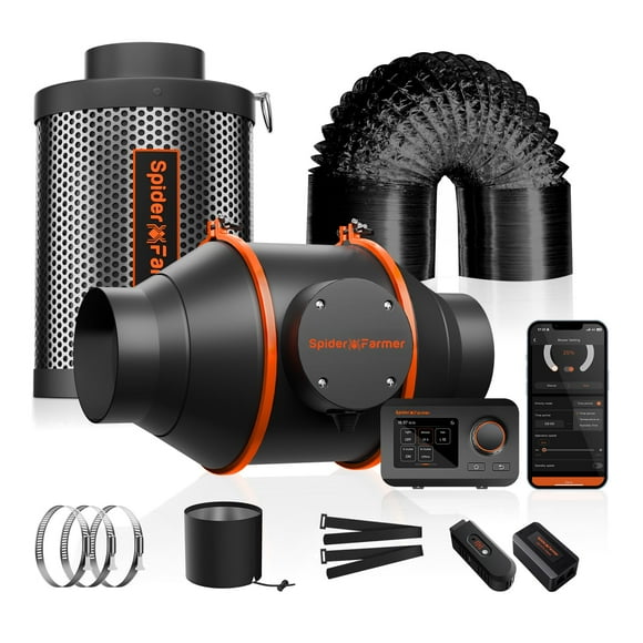 Ventilador en línea Spider Farmer de 4 pulgadas con kit de filtro de carbono WiFi