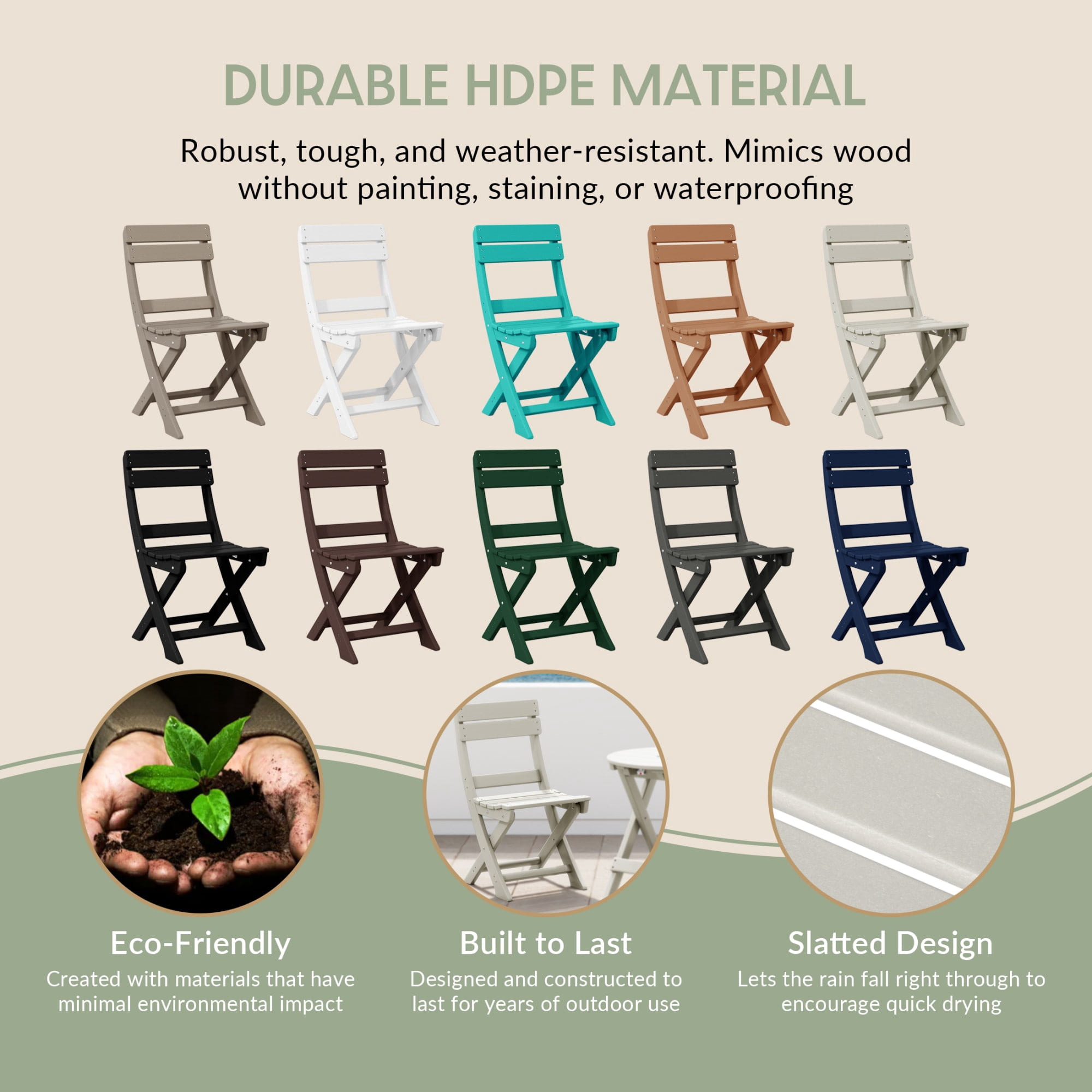WestinTrends Malibu HDPE Outdoor Patio Modern Folding Dining Chair, Sand