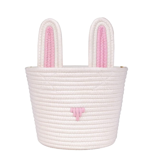 Easter Basket For Kids Empty With Handle Hand Woven Cotton Rope Natural Texture Design 10 in