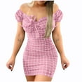 thumbnail image 2 of Dresses for Women Plus Size Short Sleeve Buttocks Shoulder Plaid Sexy Casual Dress, 2 of 6