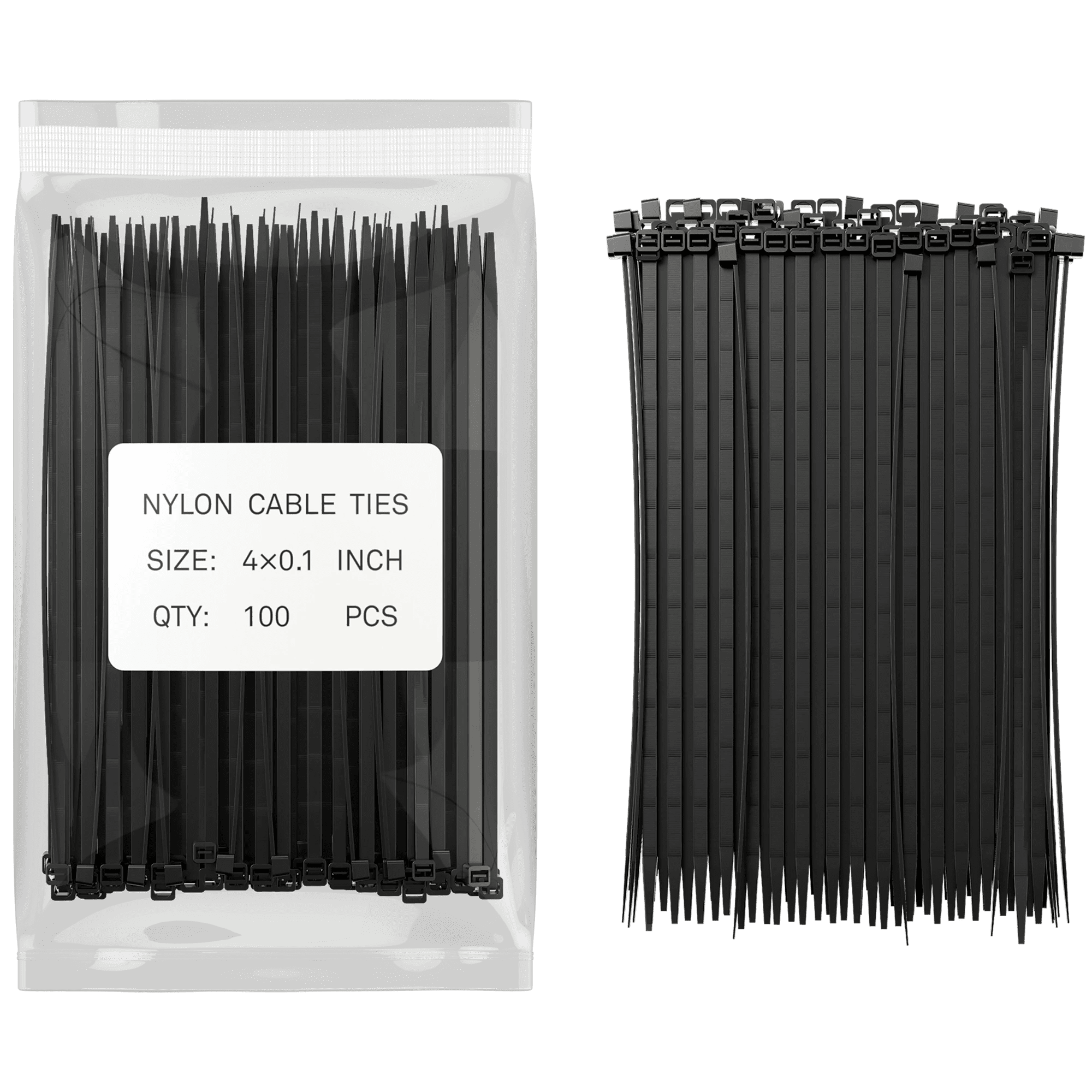 4 Inch Black Nylon Cable Zip Ties Self Locking Pack of 100