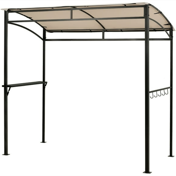 Gymax Abri de Gril 7 Pieds X 4,5 Pieds pour Extérieur, Terrasse, Jardin, Auvent de BBQ, Abri, Crochet de Rangement, Beige