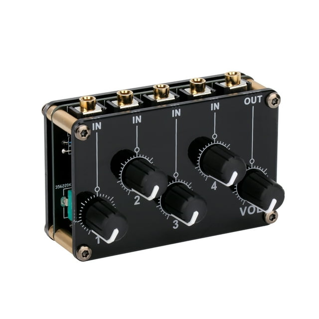 Eccomum 4-in-1-out Passive Mixer Module Mini Stereo 4-Channel Passive Mixer Audio Mixer 4 Audio Input to 1 Output Ultra Compact Low Noise for Recording Studio Console Stage Small or Bar