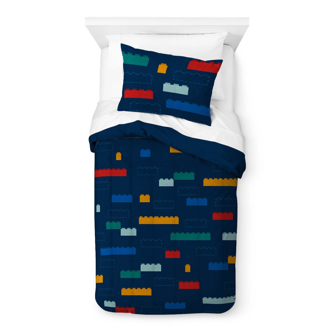 LEGO®, Brick Stripe, Navy, Kids Quilt and Sham Bedding Set, Twin/Full