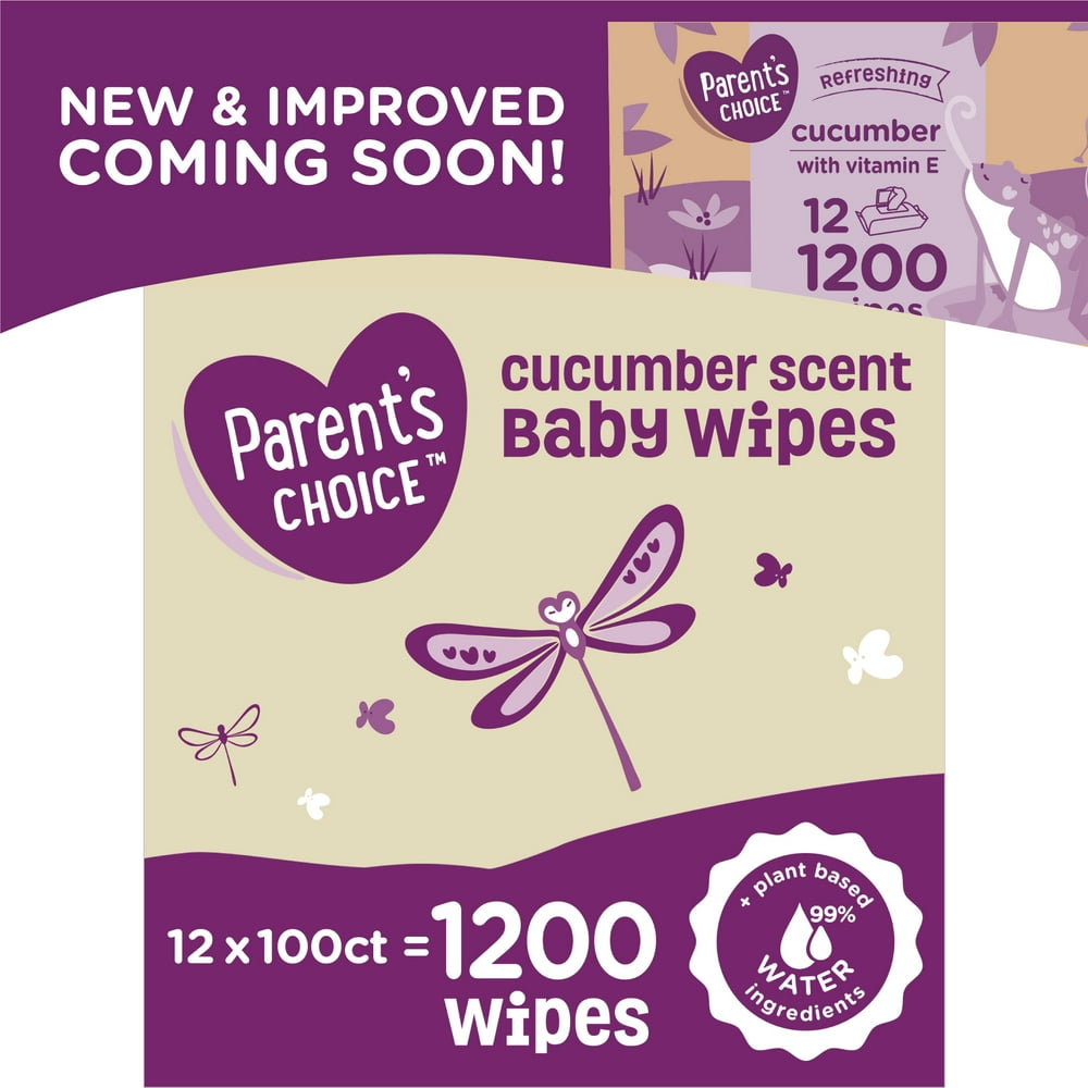 Parent's Choice Cucumber Scent Baby Wipes, 12 Packs of 100 (1200 Count