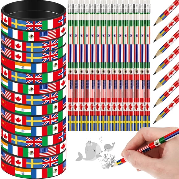 Lápices y pulseras Ctosree World Flags x60 con goma de borrar