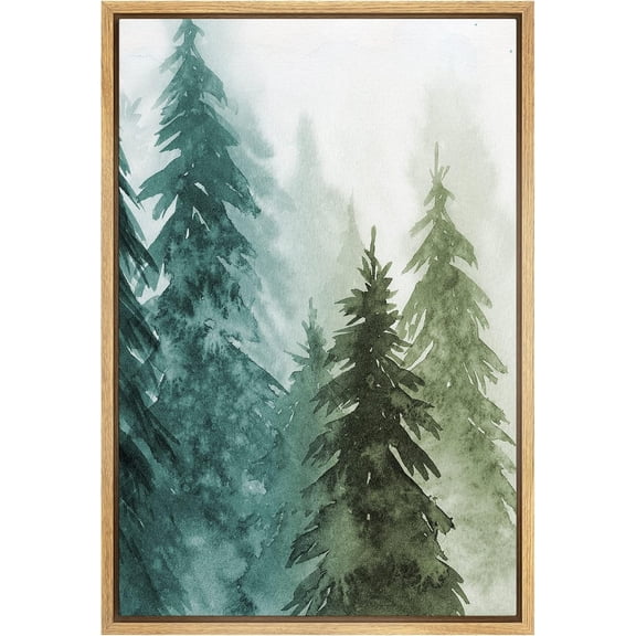 Aaheei Canvas Print Wall Art Woodland Nursery Decor Green & Teal Watercolor Forest Pine Trees Floral Nature Illustrations Modern Chic Multicolor for Living Room, Bedroom, Office