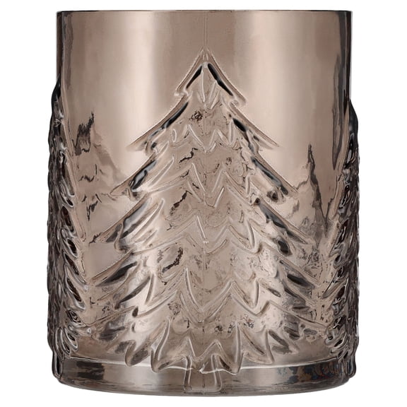 Small Brown Glass Tree Pattern Christmas Pillar Candle Holder, 5.3", by Holiday Time