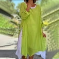 thumbnail image 2 of 3/4 Sleeve Shirt Dress for Women Round Neck Oversized Fake 2 Pieces Tops Asymmetric Loose Comfy Casual Spring Summer Dress Green,XXXL, 2 of 6