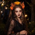 thumbnail image 7 of UNLLLL Halloween Large Rose Headband with Sheer Overlay, Gothic Bride Hair Accessory, Fancy Dress Costume Prop, for Themed Parties and Events (Orange), 7 of 7