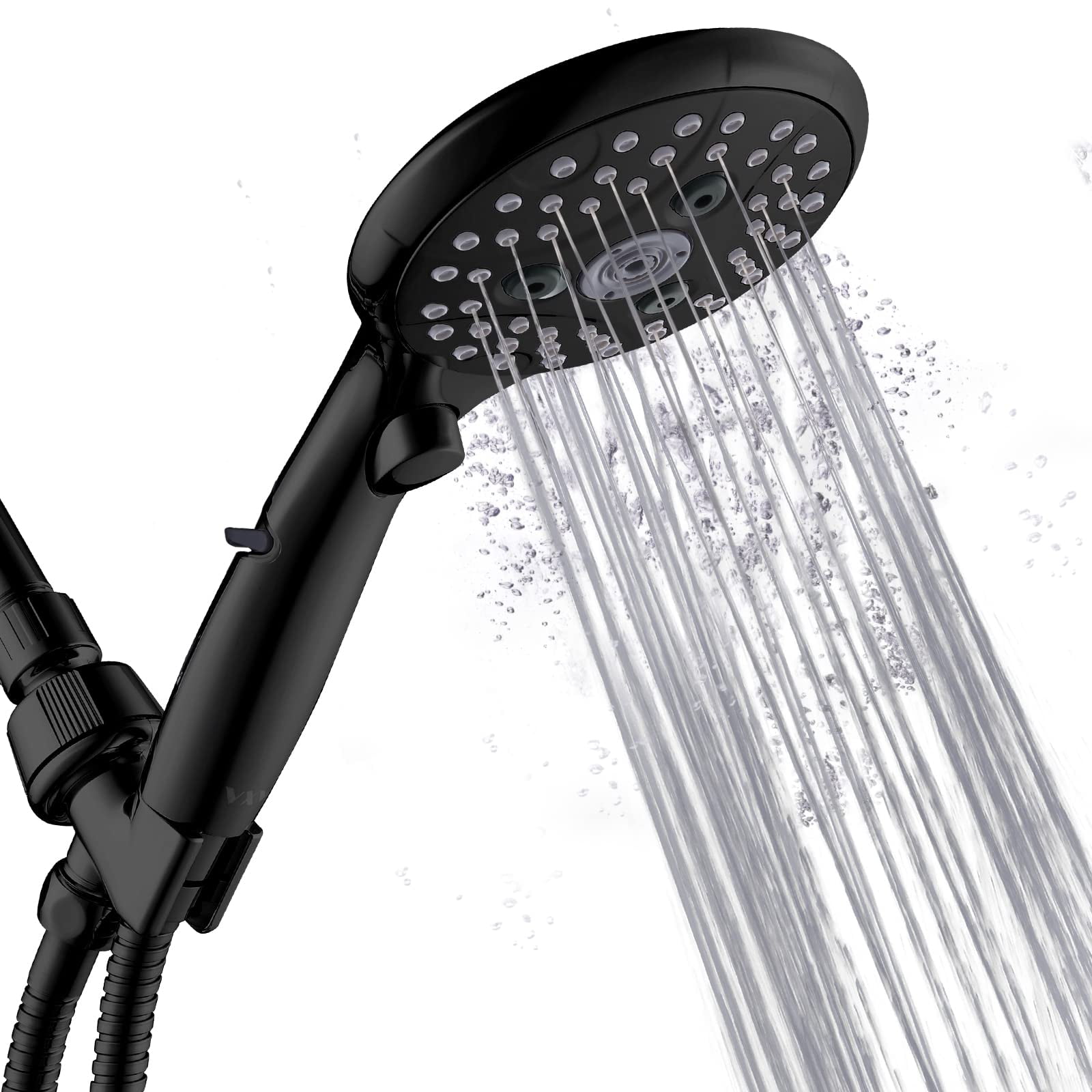VXV Bathroom Handheld Shower Head with on off Switch 6 Spray Setting Removable Hand Held Showerheads with 6 FT Stainless steel Hose and Adjustable Angle Bracket Matte Black