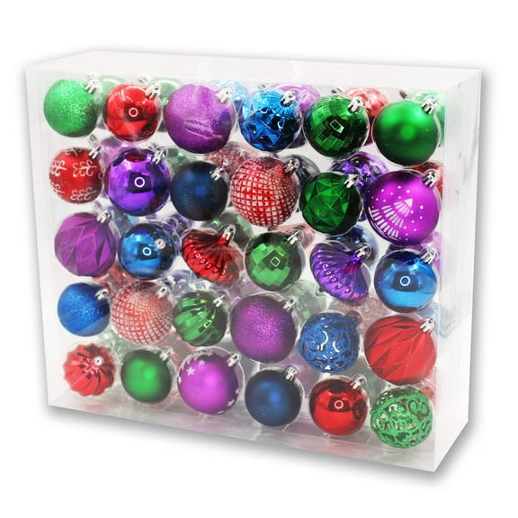 60 Pack Blue, Purple, Green, Red Assorted Ball and Onion Ornaments