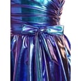 thumbnail image 5 of Raenseen Girls Shiny Party Dress With Belt One Shoulder A Line Summer Dress Patent Leather Look Modern Jazz Dance Outfits Blue 6, 5 of 7