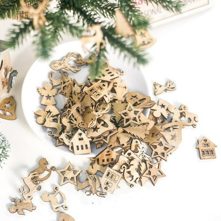 Art Nouveau Christmas Decorations 100PCS DIY Unfinished Wooden Cutout Christmas Decoration Embellishments Ornaments Art Craft ()