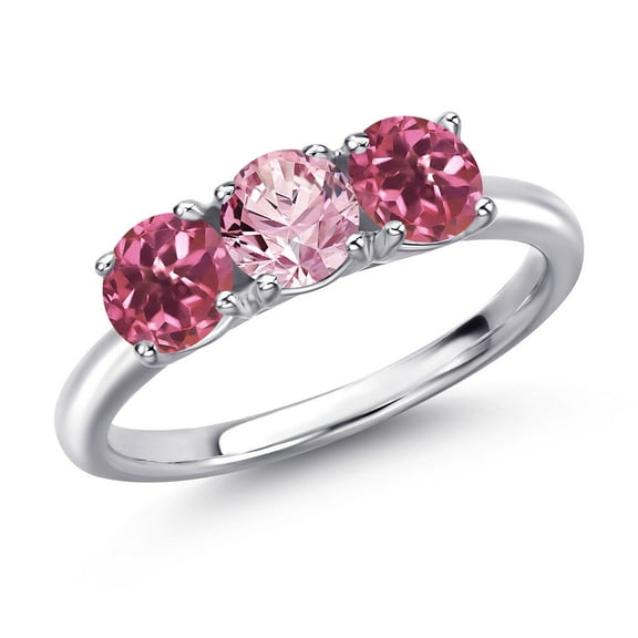 Gem Stone King 925 Sterling Silver Pink Lab Grown Diamond and Pink Tourmaline Engagement Ring for Women | 1.54 Cttw | Round 5MM | Gemstone April Birthstone | Size 6