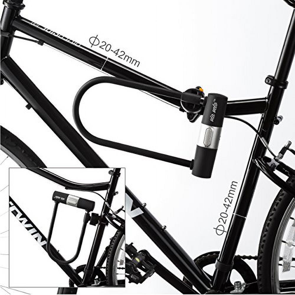 Bike U Lock With Strong Cable ? VIA VELO Heavy Duty Bicycle U Lock shackle 15mm with 3 Keys and Weatherproof Shock Lock Set, Bike Tire Lock For Road Bike Mountain Bike Electric Bike Folding Bike