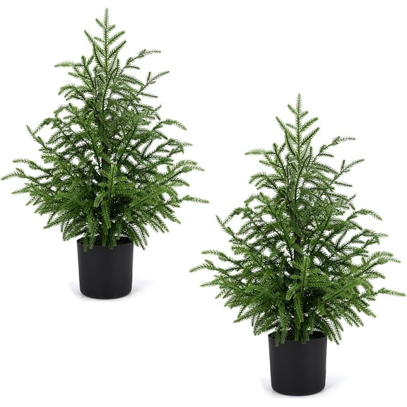 Minbee 2 Pack 23.6" Artificial Norfolk Pine Potted Trees – Realistic Faux Christmas Greenery for Tabletop, Mantel, Entryway & Holiday or Year-Round Home Décor with Basin